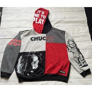 Chucky Graphic Hoodie Men Sz 2XL Black Gray Red Childs Play Pullover Sweatshirt